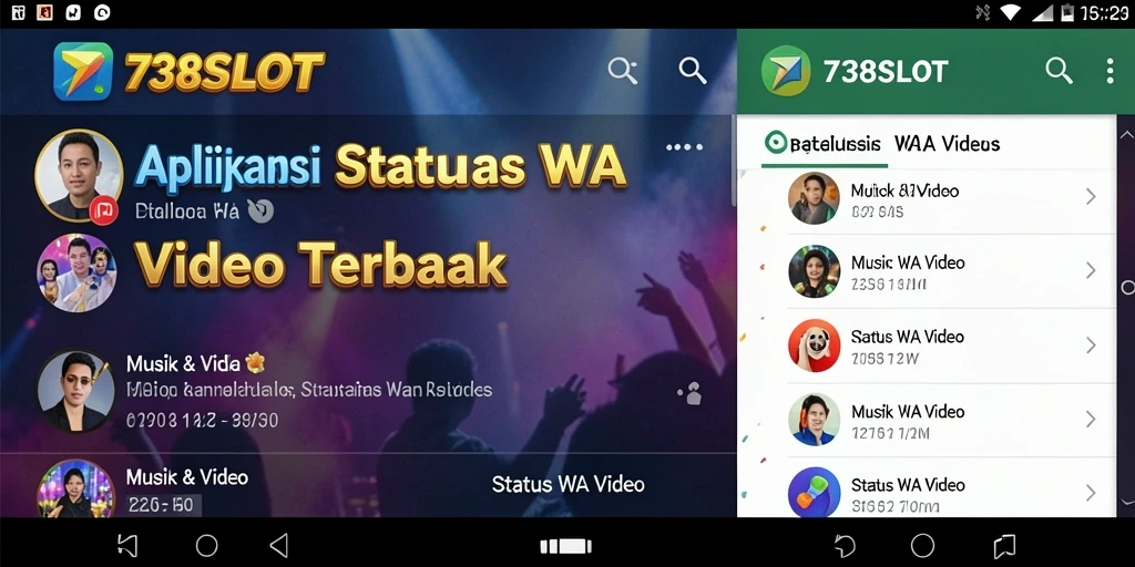 Tampilan antarmuka 738SLOT menunjukkan koleksi video Status WA yang menarik.