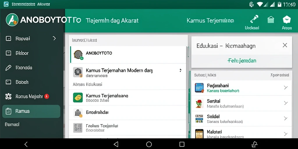 Tampilan antarmuka ANOBOYTOTO yang user-friendly dan fungsi terjemahan.