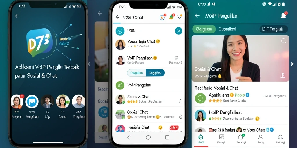 Screenshot D73 menunjukkan antarmuka aplikasi VoIP Panggilan yang intuitif dan mudah digunakan.