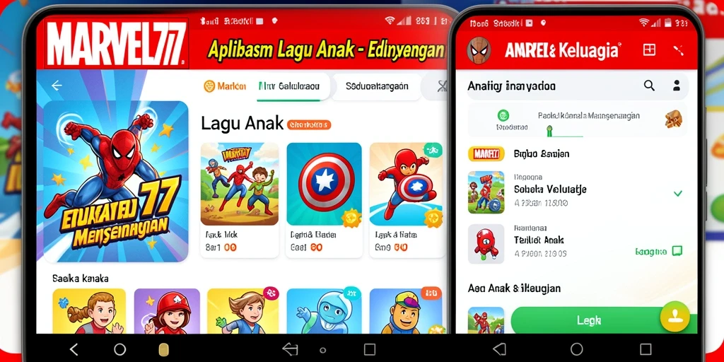 Tampilan antarmuka aplikasi Lagu Anak yang ceria dan interaktif.