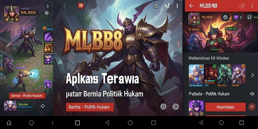 Antarmuka modern MLBB8 dengan berita politik dan hukum.