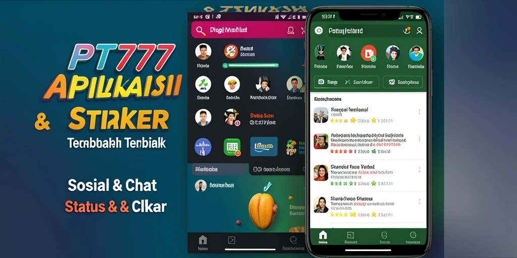Tampilan antarmuka aplikasi Status & Stiker PT777 yang menarik.